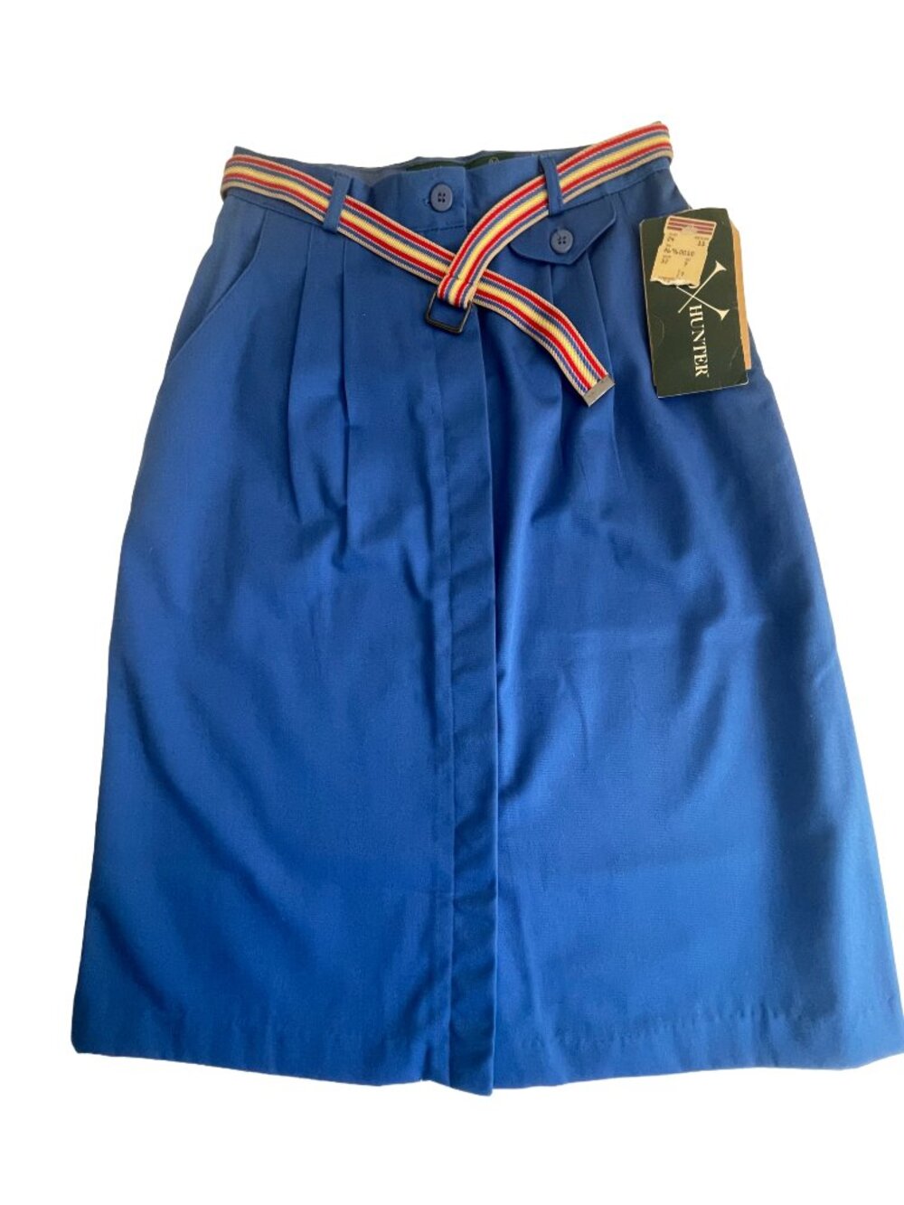 Vintage 70s Reed Hunter Blue A-Line Skirt NWT Rainbow Belt Size 2